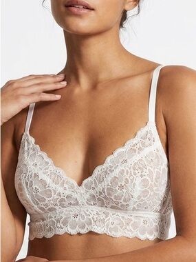 Aerie White Floral Scalloped Lace Bralette – 34A Boho Chic Lingerie